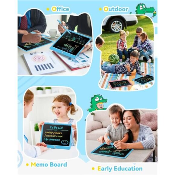 12 Inch LCD Writing Tablet with Anti-Lost Stylus, Erasable Doodle Board Colorful - Picture 6 of 7